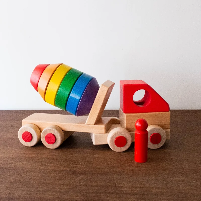 NEW Handmade Wooden Stacking Concrete Mixer Truck Toy