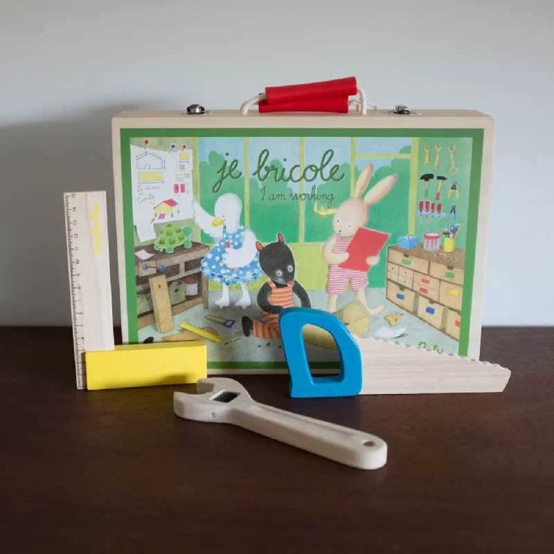 NEW " I am Working" Wooden Tool Valise Set