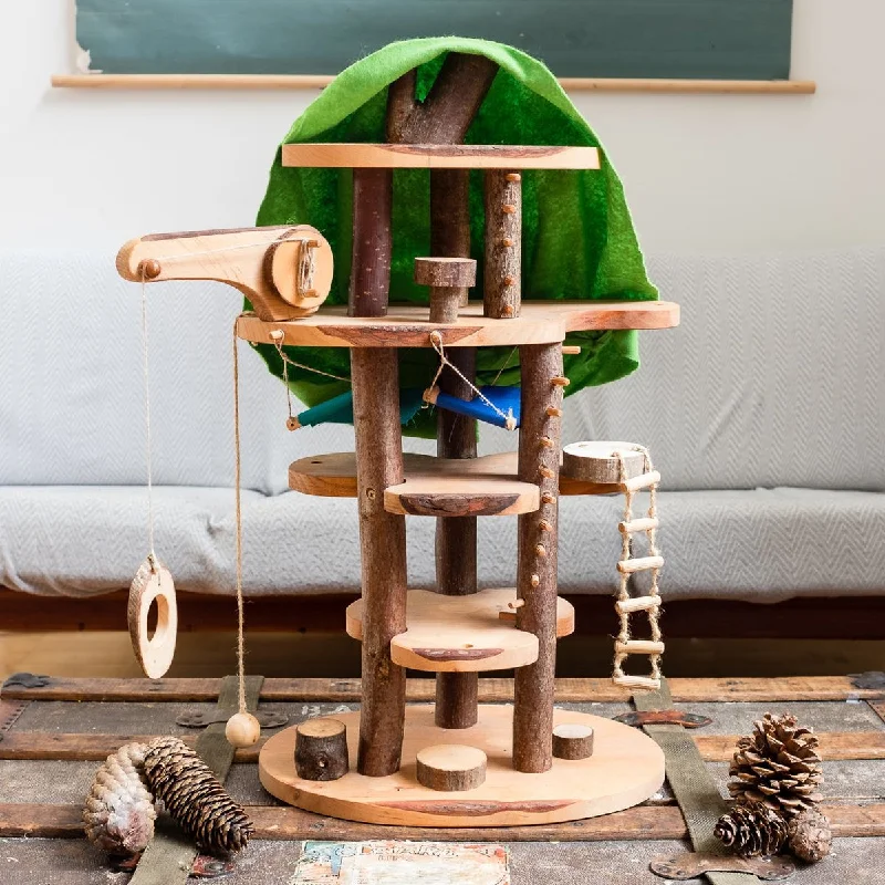 wooden tree house with canopy