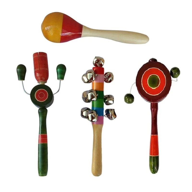 Wooden Rattles for Baby - Pack of 4 pcs - multicolor