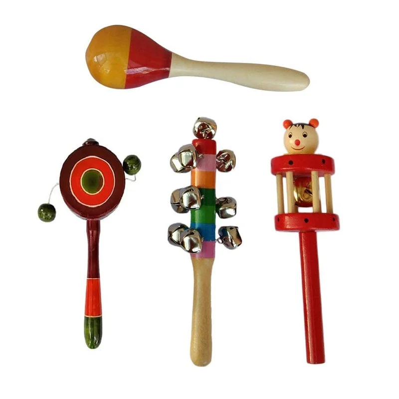 Wooden Rattles for Baby  - Set of 4 pcs - multicolor