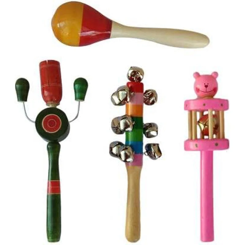Wooden rattles for Baby- Set of 4 pcs(multicolor)